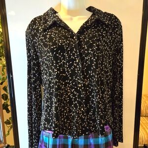 Ronnie Nicole Formalwear Black Blouse, Long Sleeve, Silver Leaf Design, Size 12